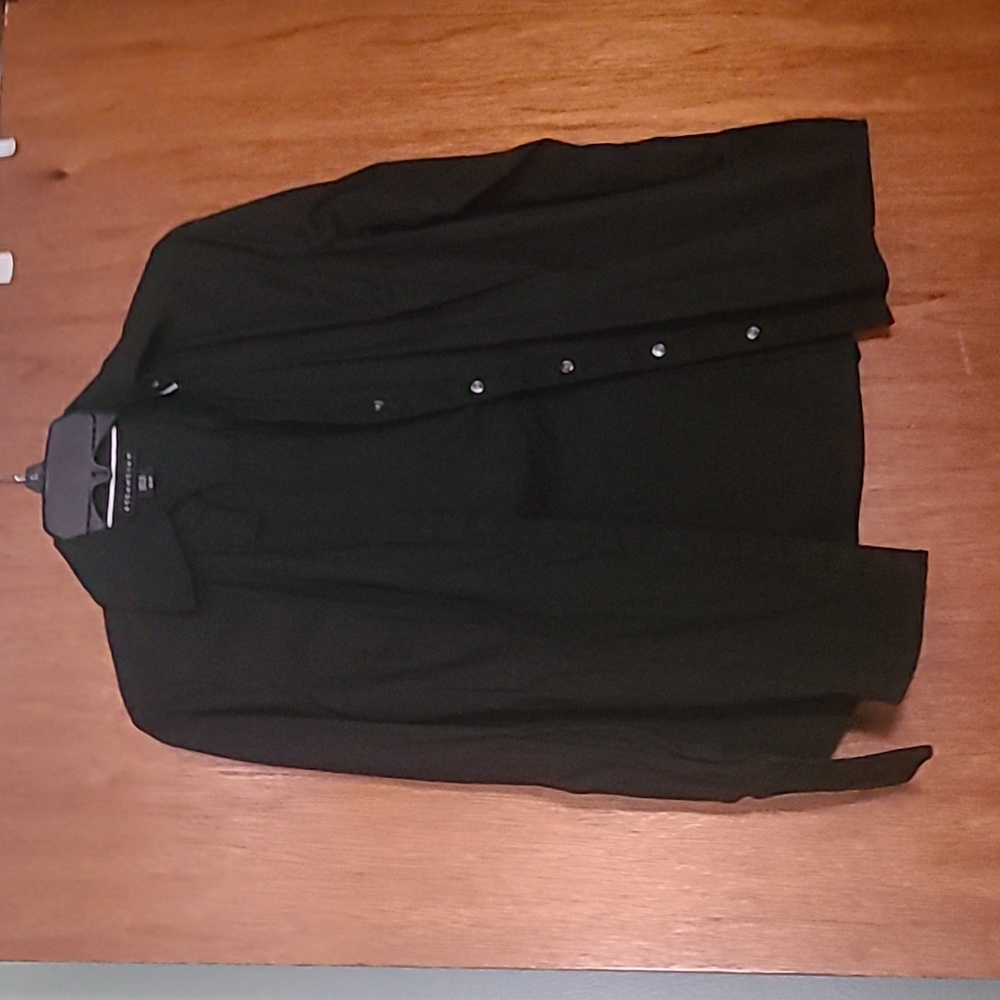 attention black collared shirt